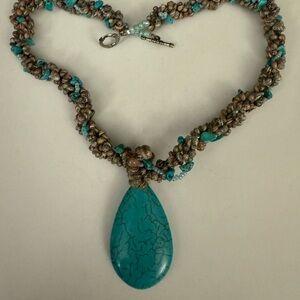 Turquoise and Brown Beaded Necklace